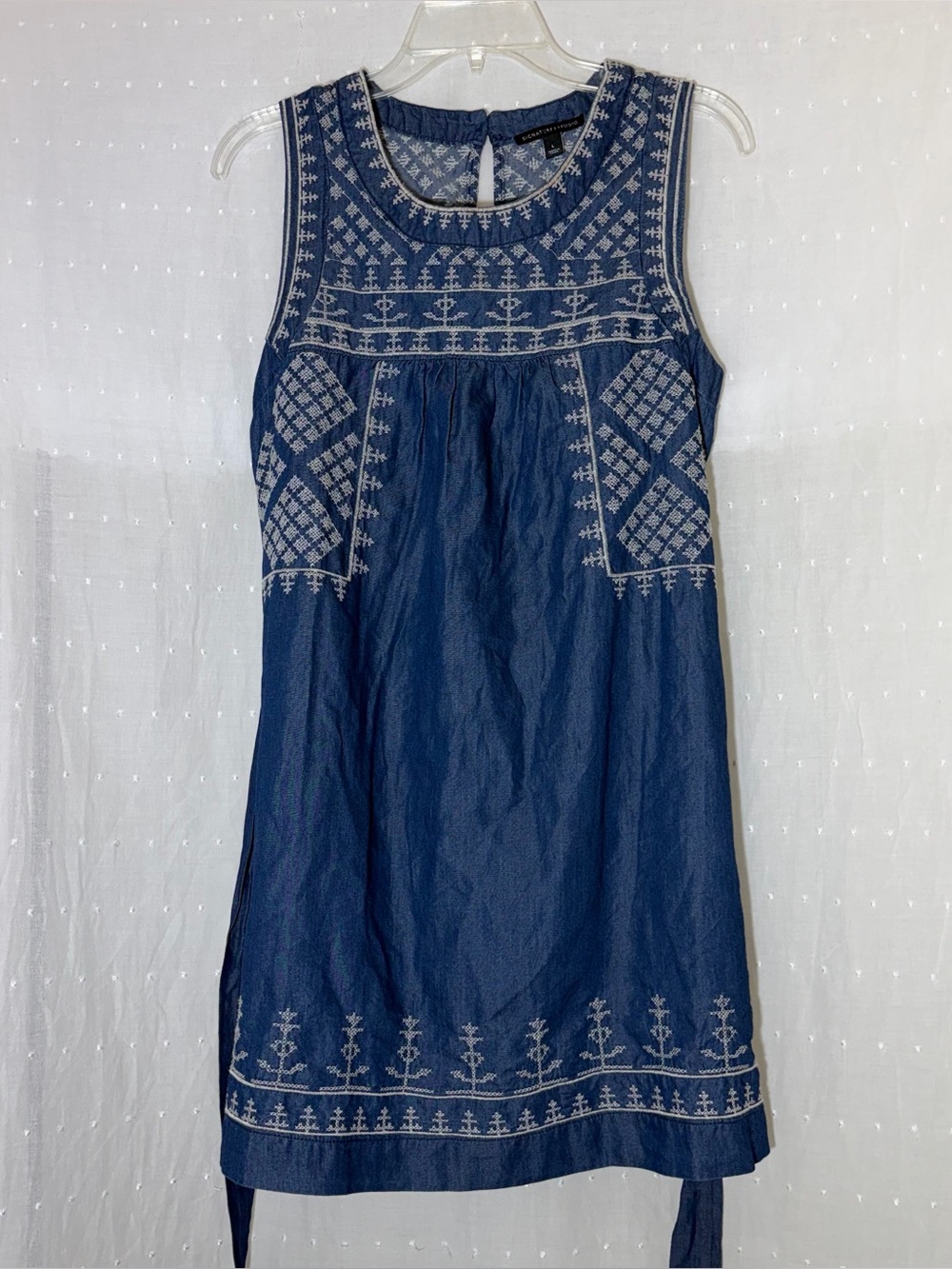 Signature Studio Size Large Blue Lyocell Shift Dress with Embroidery
